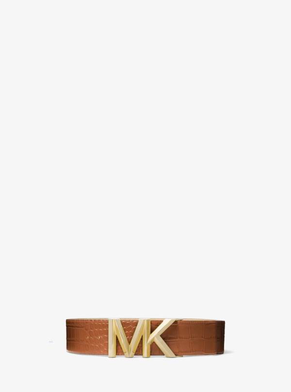 Damske Opasky Michael Kors Logo Crocodile-Embossed Leather Waist Hnede - Doplnky Michael Kors Levně | XDFUY-0178